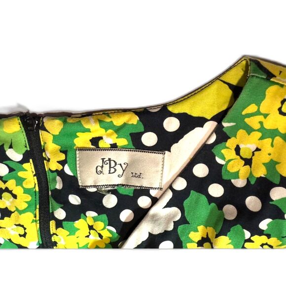 Vintage dBy Ltd Dress Womens Med Green Yellow Graphic Empire Waist - Picture 10 of 16
